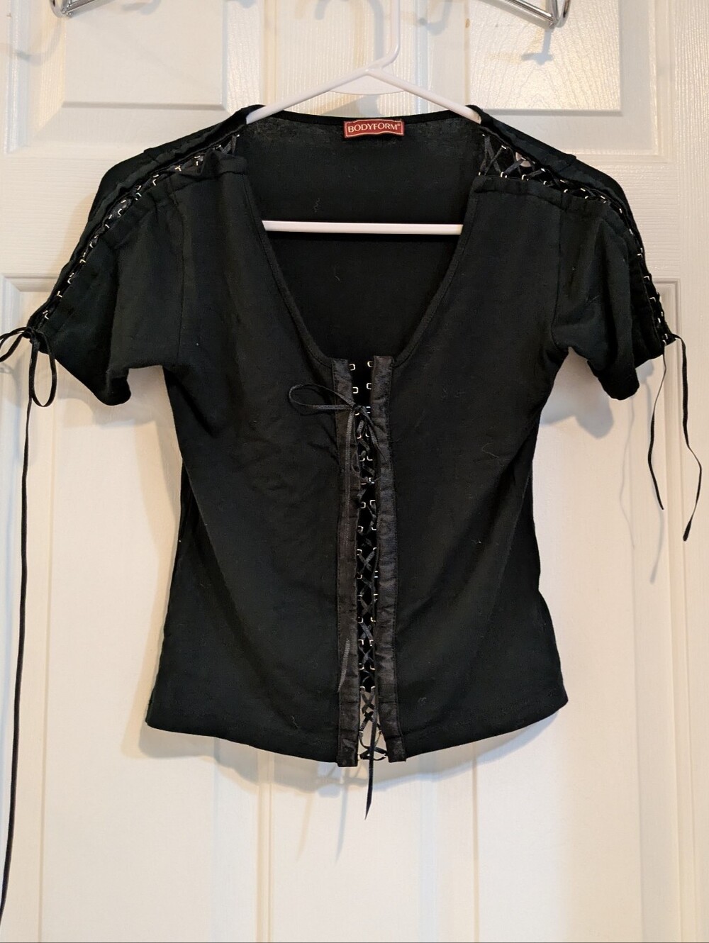 Black Lace-Up Short Sleeve Top